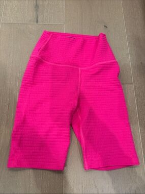Carbon38 High-Waist Hot Pink Textured Biker Shorts